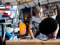 Station manager, Jennifer Mulcare-Sullivan, prepares for her sendoff, before the staion stops broadcasting over the air and transitions to online only.  The University of Massachusetts Dartmouth radio station, WUMD, stopped broadcasting over the airwaves after 42 continuous years.   It will now continue to broadcast strictly over the internet at www.umd.rocks   [ PETER PEREIRA/THE STANDARD-TIMES/SCMG ]